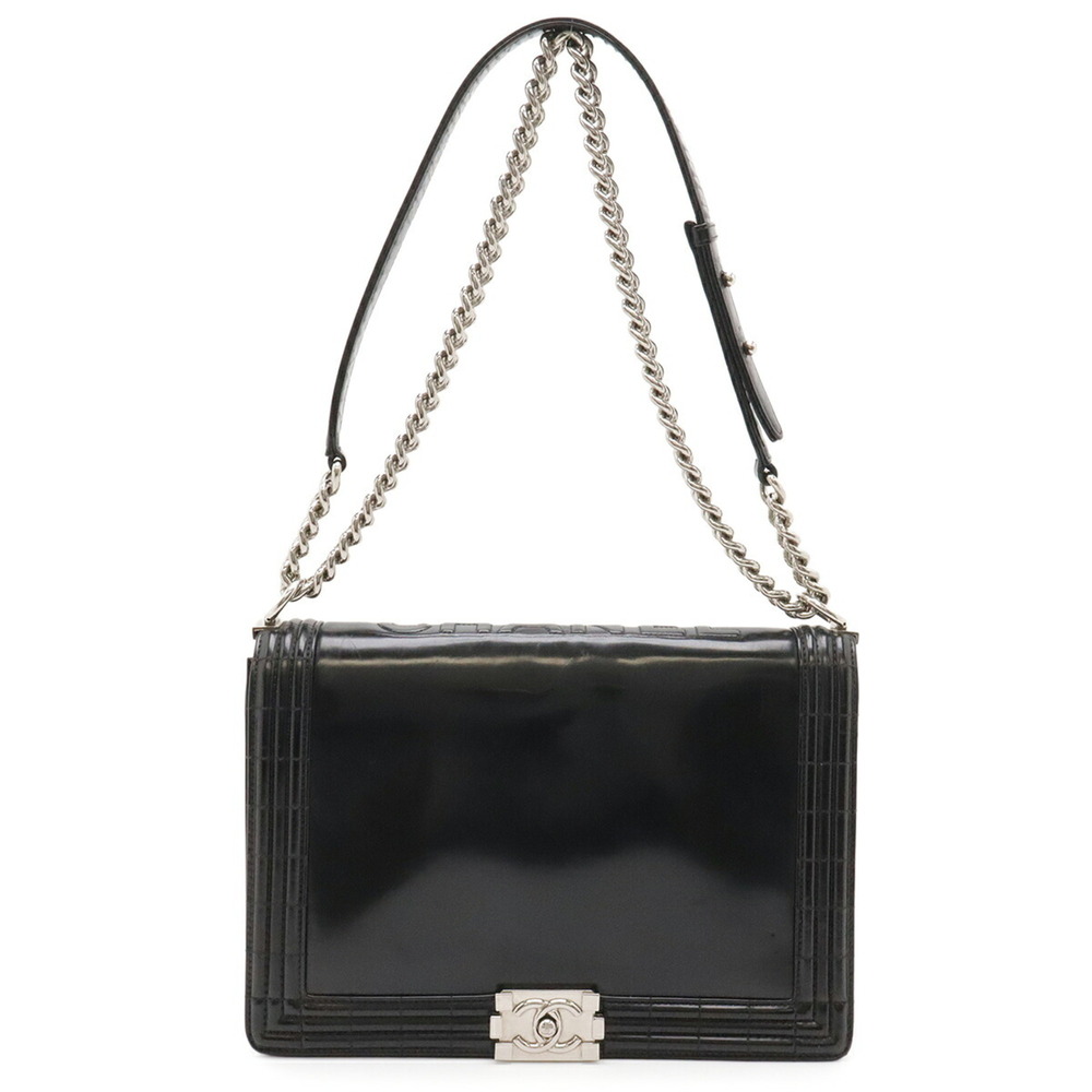 CHANEL Boy Chanel Matelassé Coco Mark Shoulder Bag Chain Enamel Black